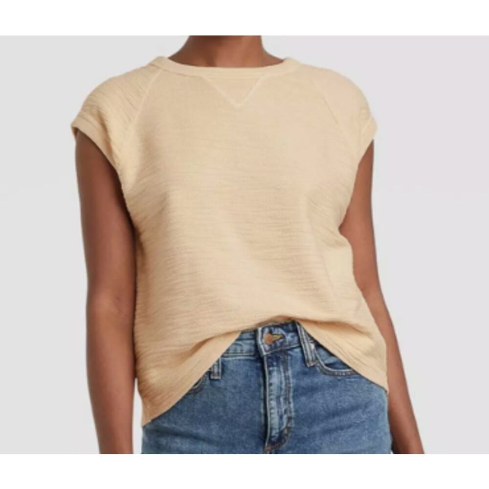 Universal Thread Women's Textured Cap Sleeve Sweatshirt, Off White, 4x